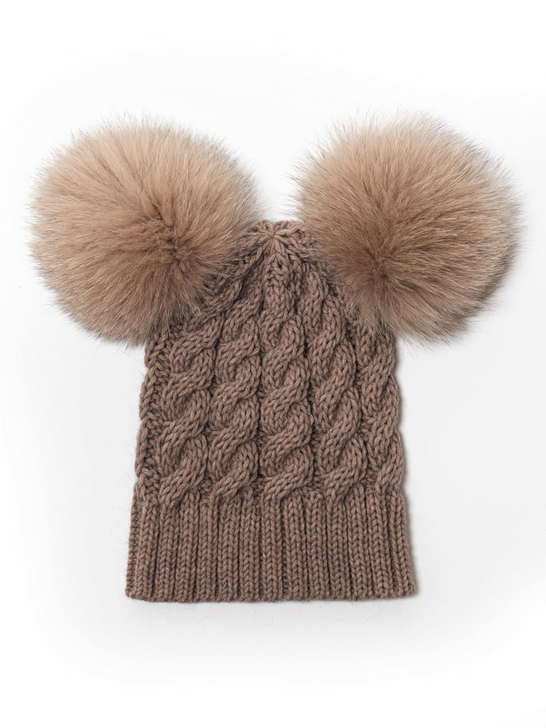 Cappellino con Doppio PonPon in Volpe Cammello - Elisabettapanerai