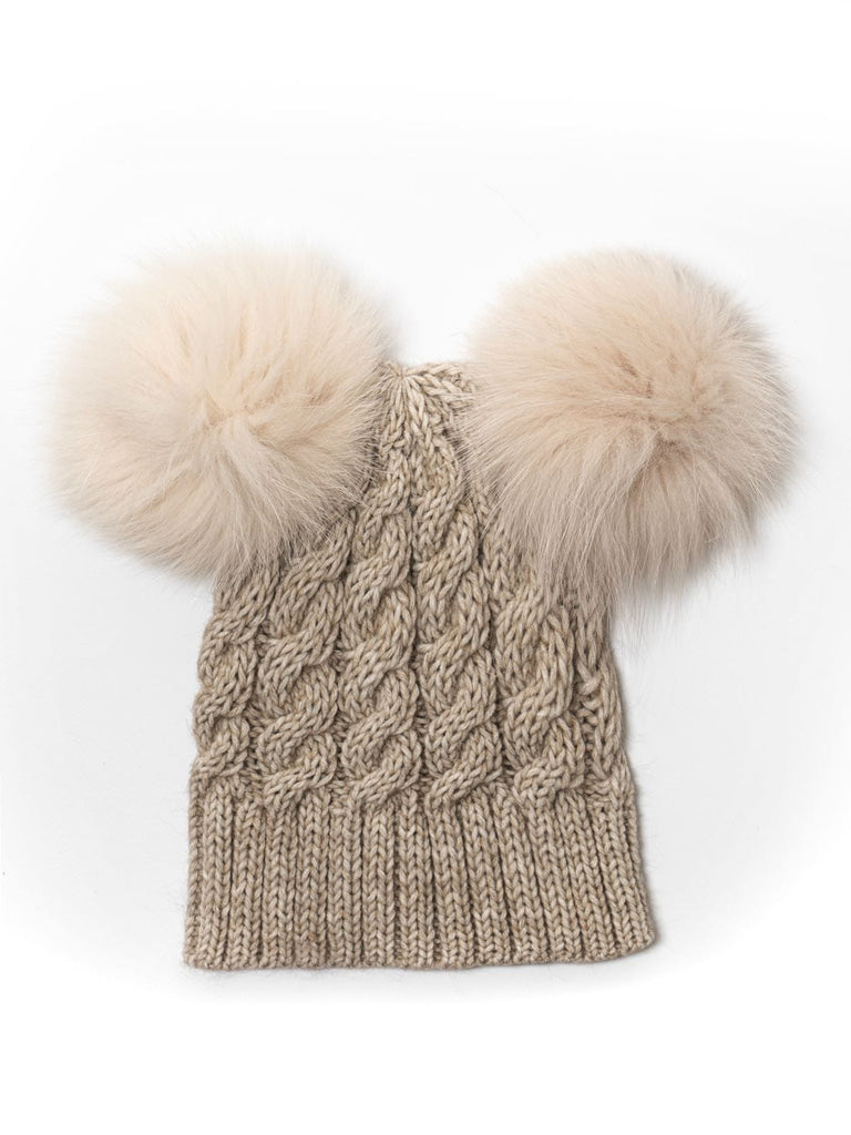 Cappellino con Doppio PonPon in Volpe Crema - Elisabettapanerai