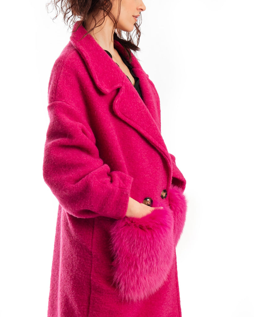 Cappottino Con Tasche In Volpe Fantasia Fucsia - Elisabettapanerai