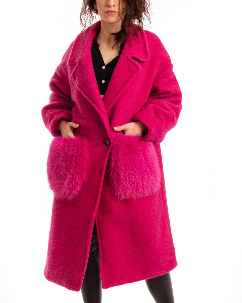 Cappottino Con Tasche In Volpe Fantasia Fucsia - Elisabettapanerai