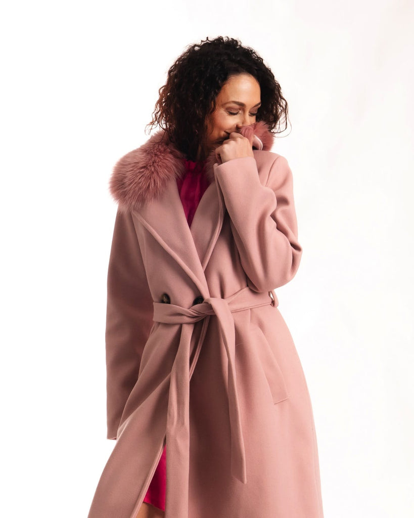 Cappotto con Cintura e Collo In Volpe Rosa - Elisabettapanerai