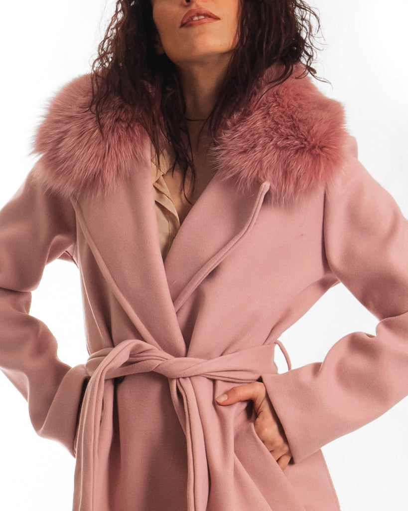 Cappotto con Cintura e Collo In Volpe Rosa - Elisabettapanerai