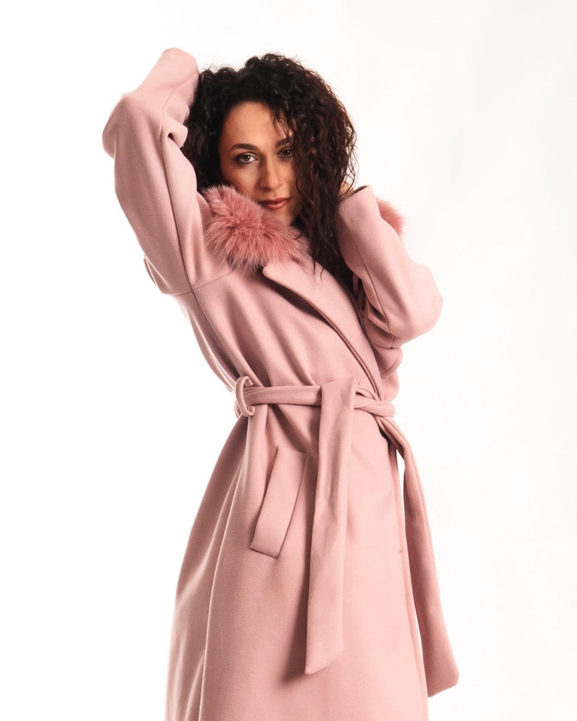 Cappotto con Cintura e Collo In Volpe Rosa - Elisabettapanerai