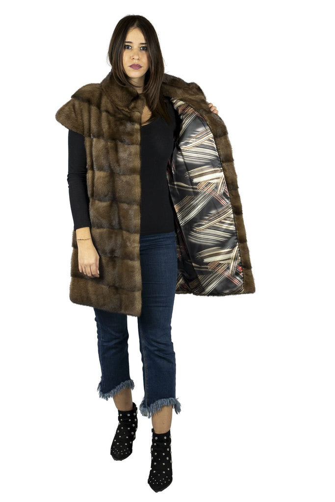 Gilet in pelliccia di Visone Marrone Scuro con Spalline - Elisabettapanerai