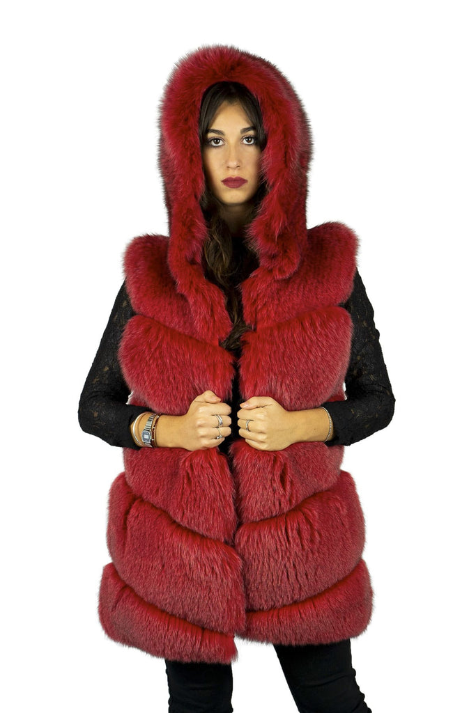 Gilet in pelliccia di Volpe Rosso con Cappuccio - Elisabettapanerai