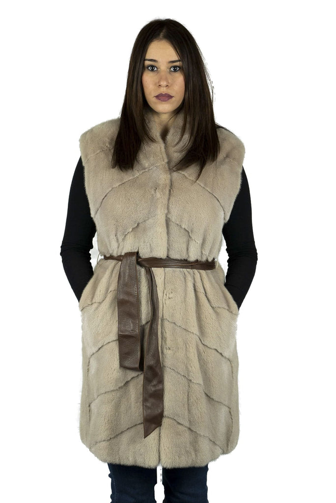 Gilet Lungo in Visone Beige - Elisabettapanerai