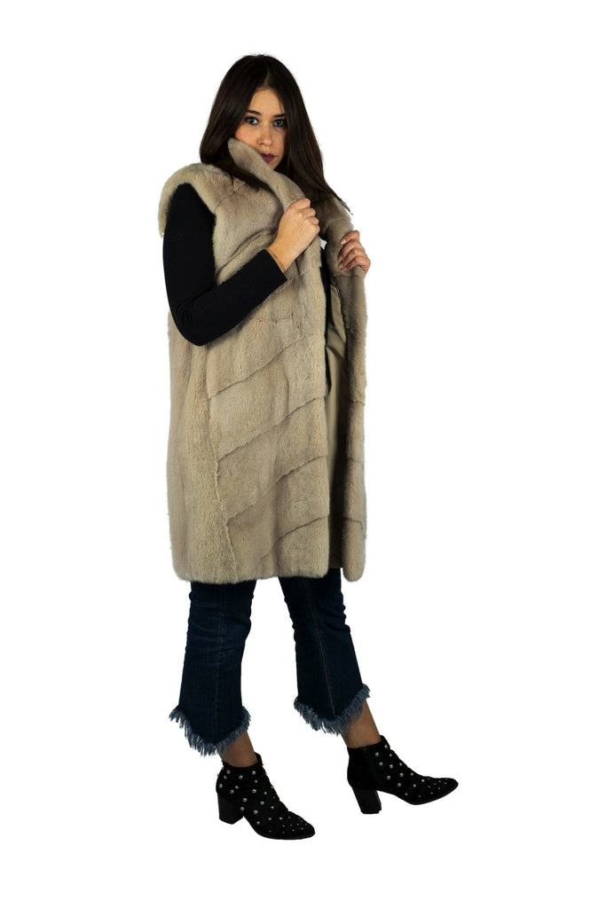 Gilet Lungo in Visone Beige - Elisabettapanerai