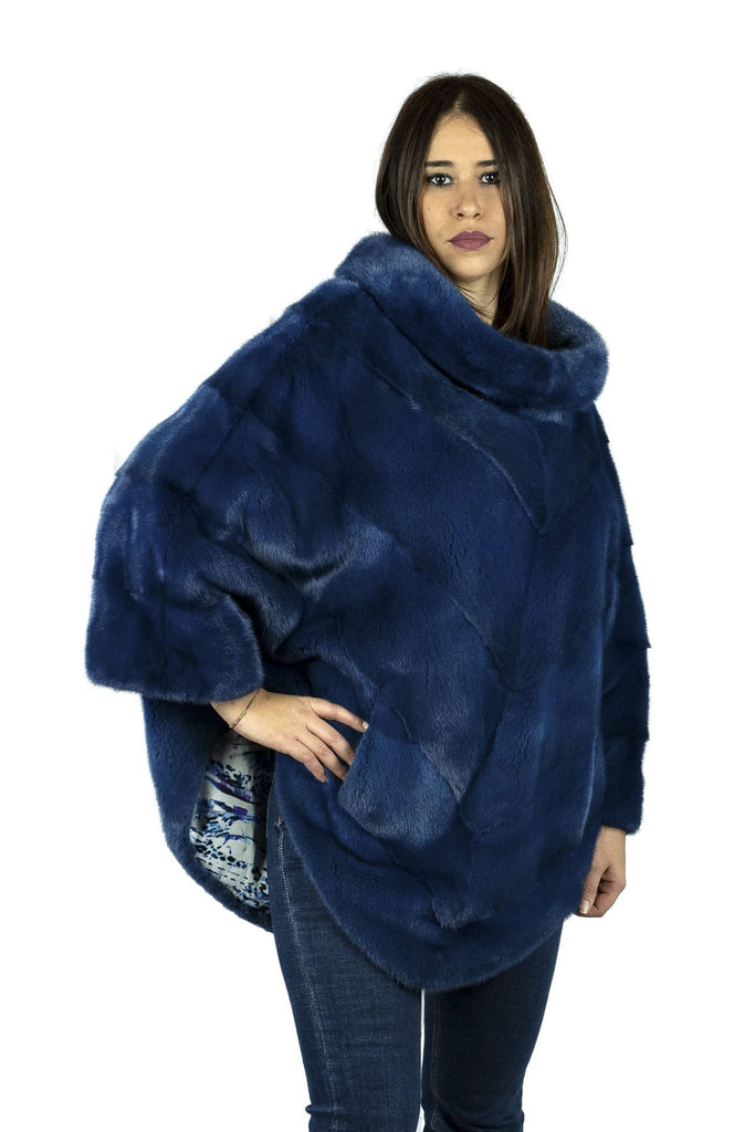 Poncho in Visone Blu Oceano - Elisabettapanerai